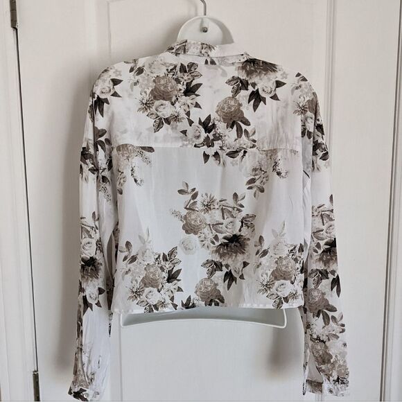 Smart SET white floral blouse crop top brown roses viscose Medium reworked - Picture 11 of 11